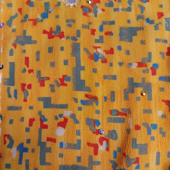 Beautiful Chiffon Sunflower Yellow Floral Blouse & Pants set w Sequence - Picture 3 of 14